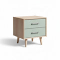 Wooden nightstand with two drawers in light oak and mint green 40 x 40 x 50cm