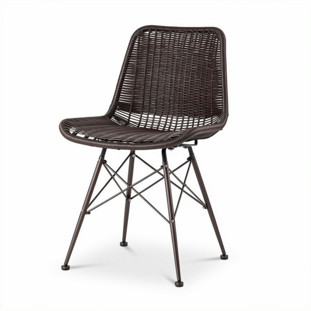 Woven dining chair with metal legs in brown 50 x 50 x 80cm