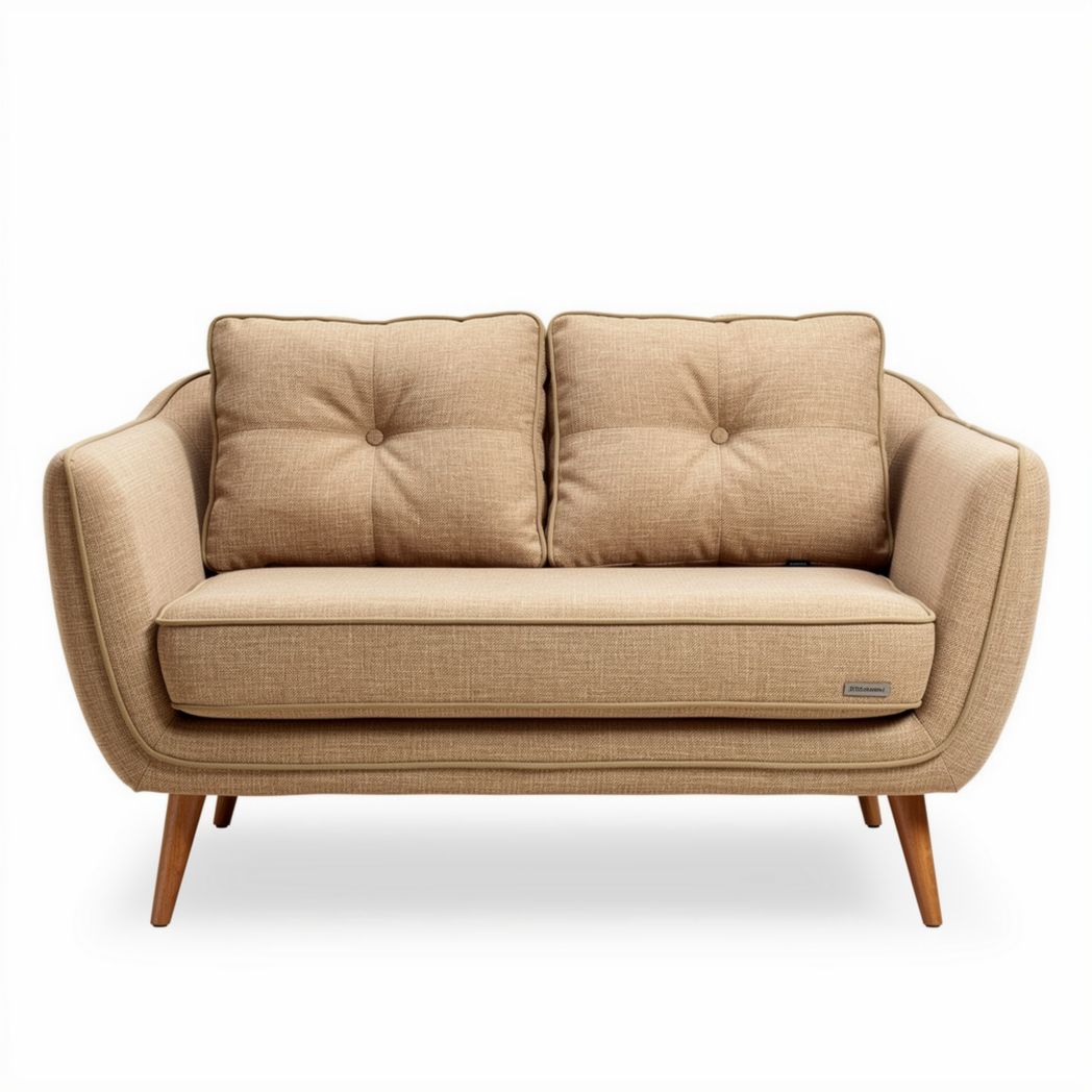 Two-seater sofa in beige fabric with wooden legs 150 x 80 x 75cm