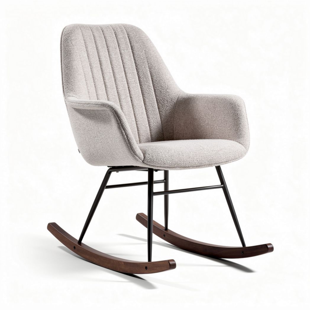 Rocking chair with velvet upholstery and wooden rockers in beige 60 x 70 x 80cm