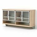 Grey wooden media console with glass doors 150 x 40 x 70cm for living room