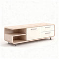 Wooden media console with two drawers and open shelf 150 x 40 x 50cm in light oak