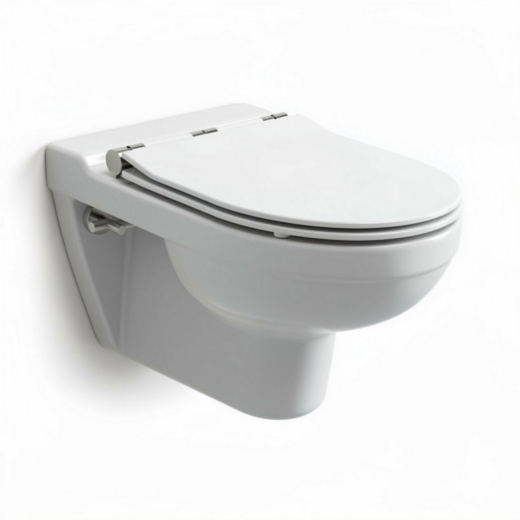Wall-mounted toilet with soft close seat in white ceramic 70 x 40 x 40cm