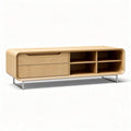 Natural wood media console with storage drawers and open shelving 150 x 40 x 50cm