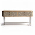 Console table with drawers in natural wood finish and metal legs 120 x 40 x 75cm