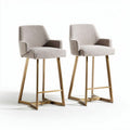 Bar stool set of two with upholstered seat and metal frame in beige 40 x 40 x 90cm