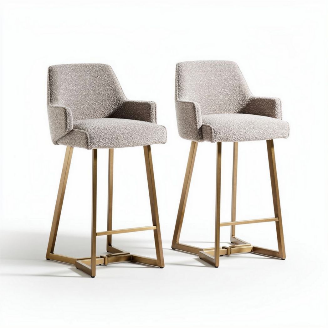Bar stool set of two with upholstered seat and metal frame in beige 40 x 40 x 90cm