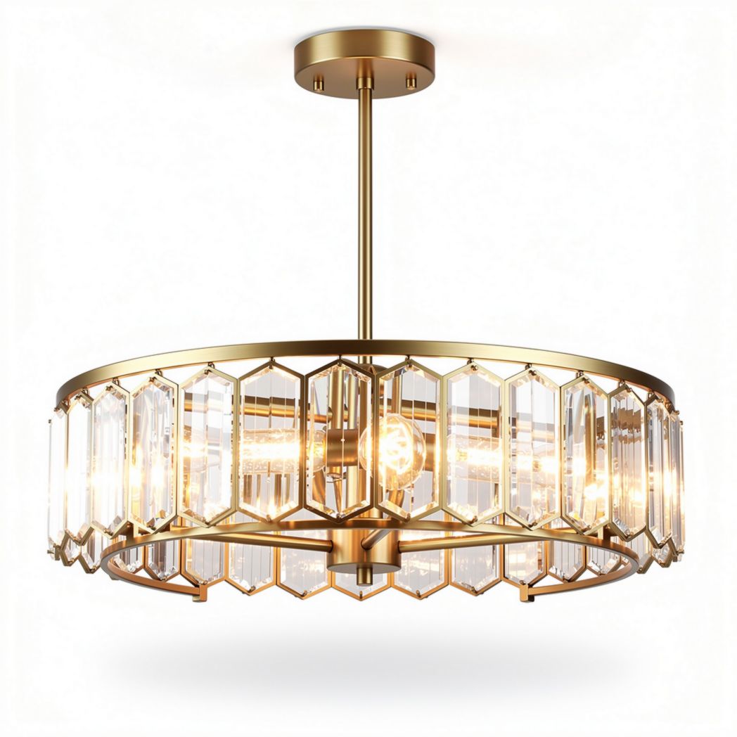 Modern gold pendant light fixture with crystal accents 40 x 40 x 20cm