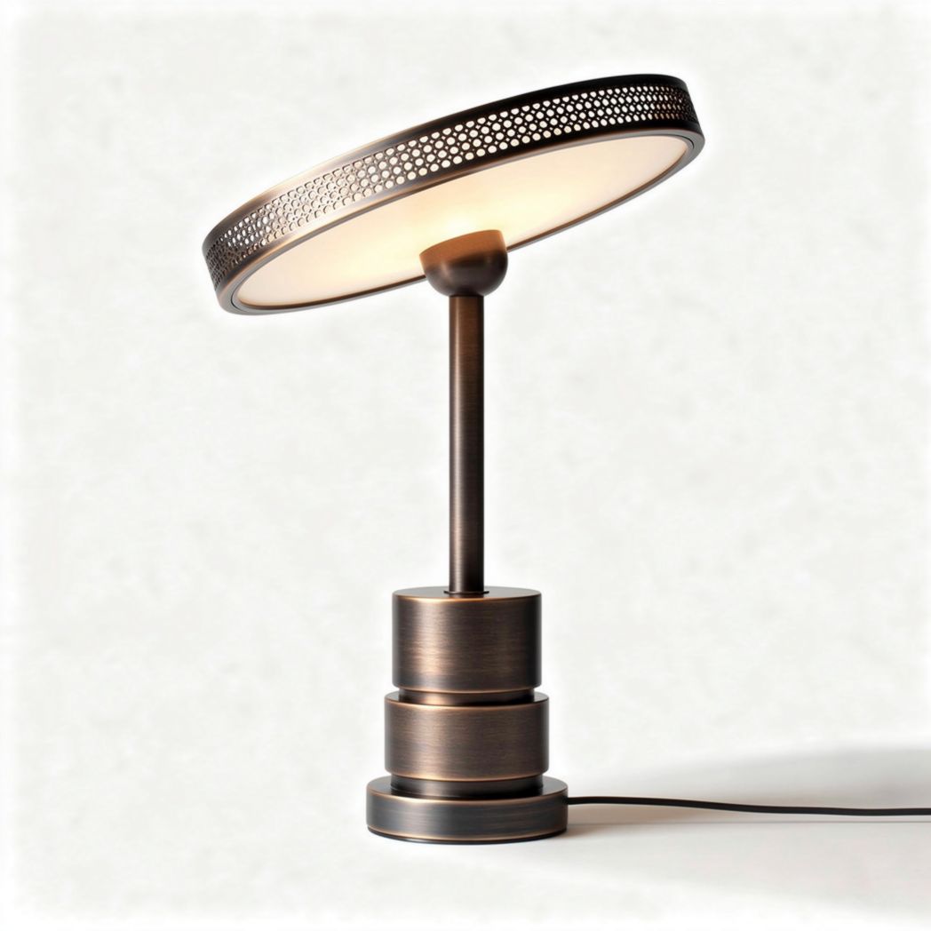 Metal table lamp with circular shade and perforated design 30 x 30 x 60cm