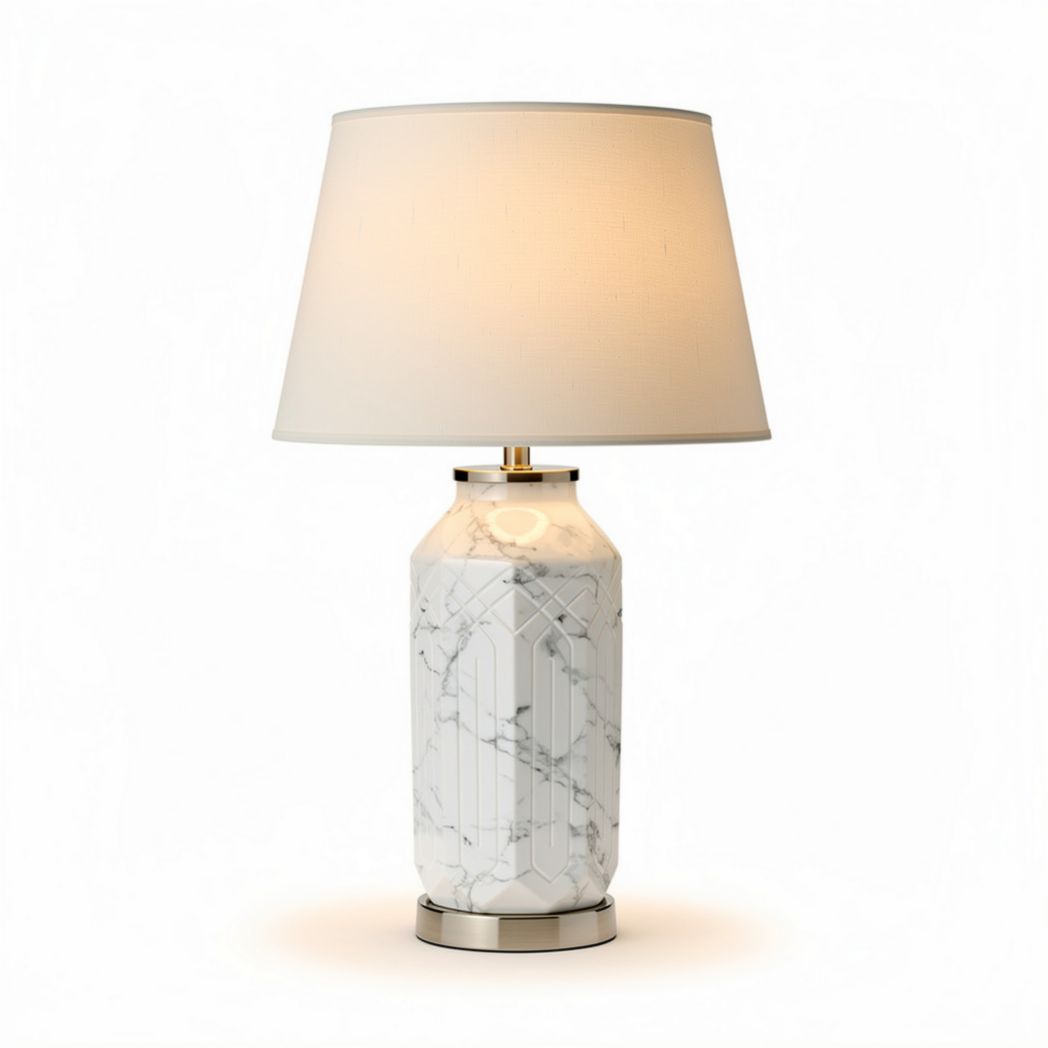 Marble table lamp with fabric shade and chrome base 30 x 20 x 50cm