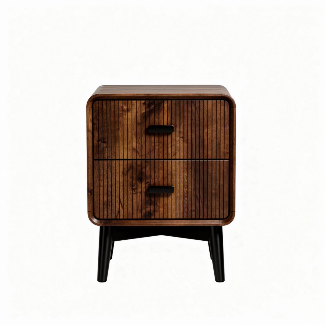 Wooden nightstand with two drawers and black legs 40 x 40 x 50cm