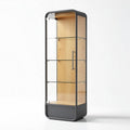Glass display cabinet with wooden interior and metal frame 40 x 30 x 150cm