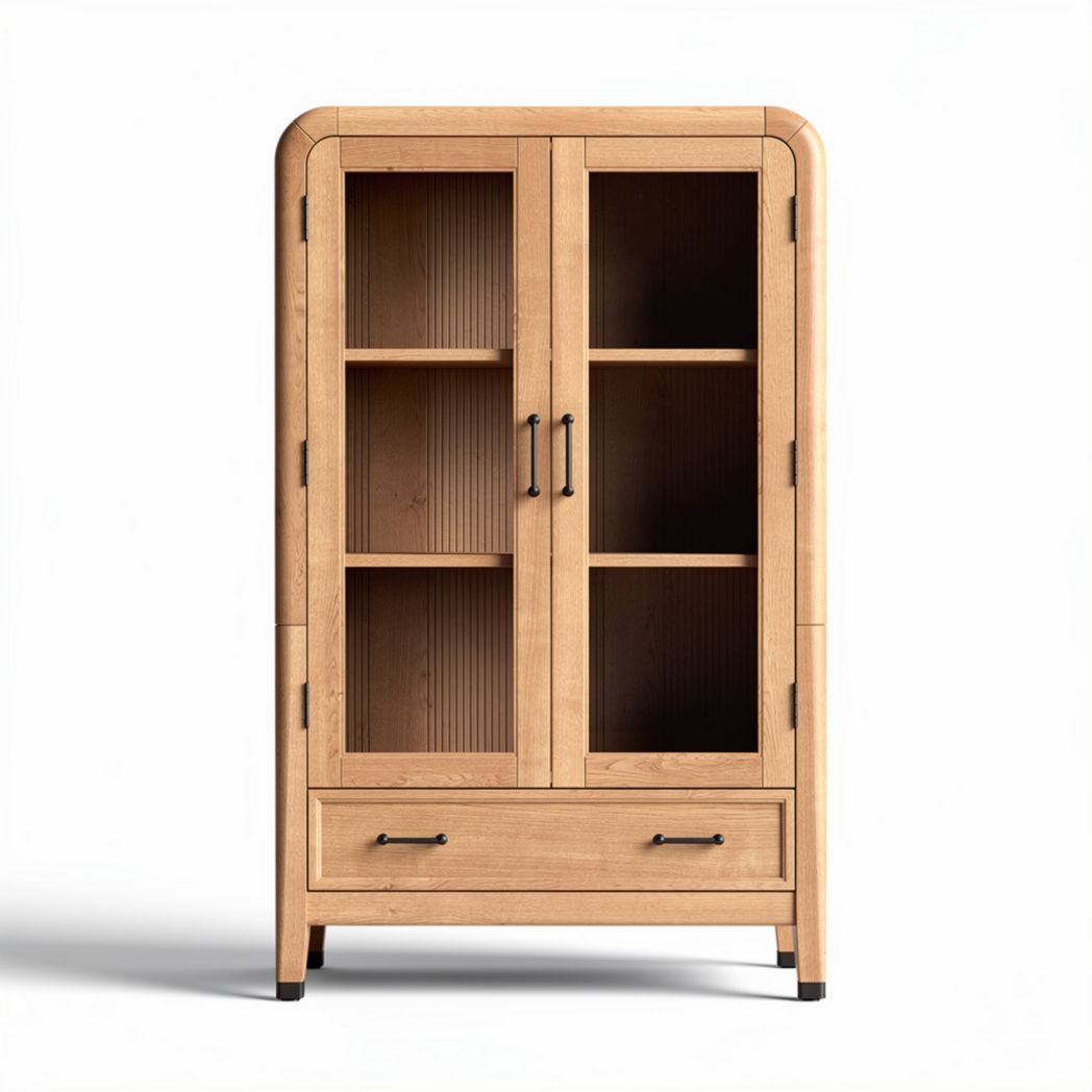 Wooden display cabinet with glass doors and four shelves 80 x 40 x 120cm
